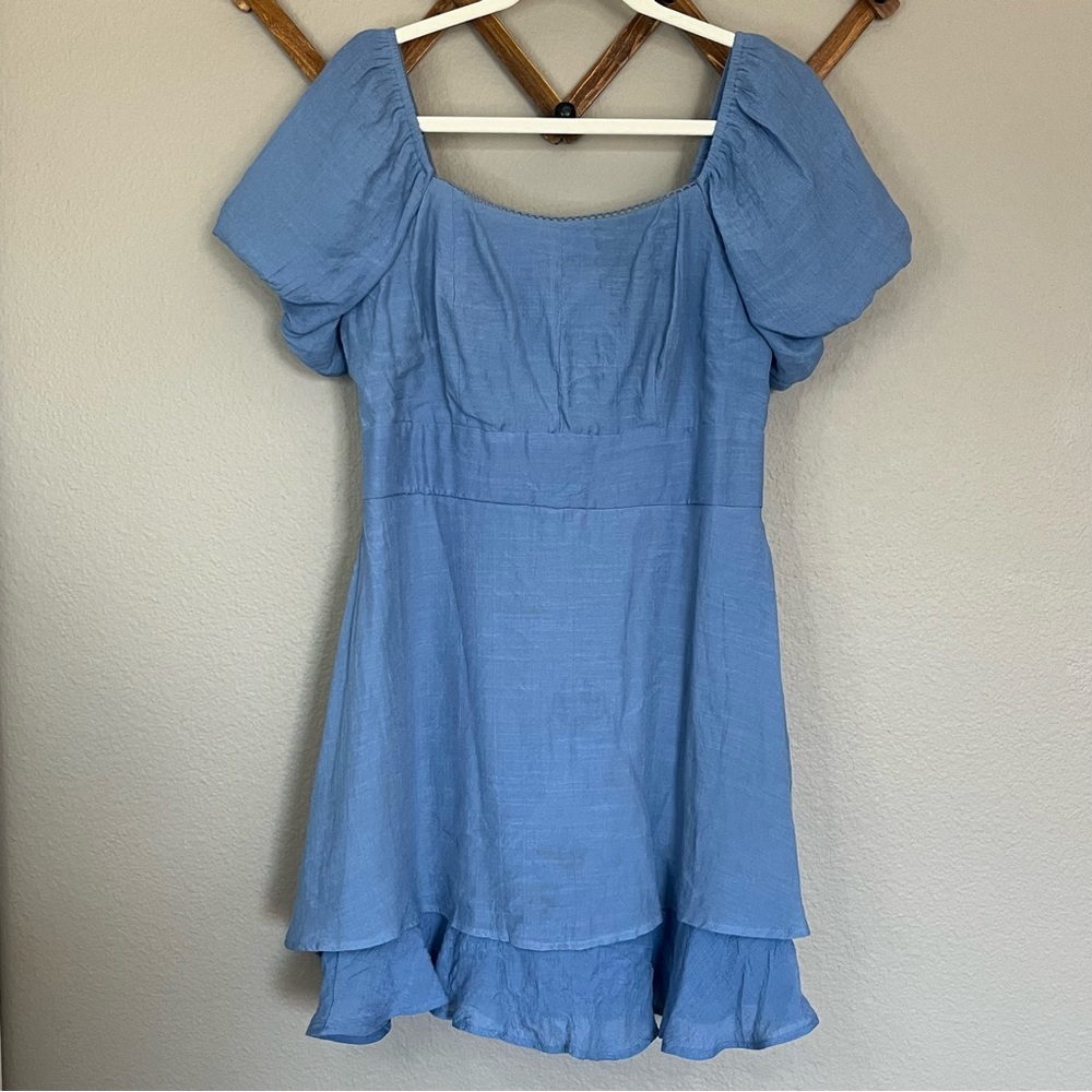 As U Wish Blue Puff Sleeve Dress size Large